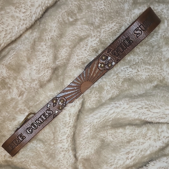 Stowe Provisions Accessories - Stowe Provisions Here Comes The Sun  Brown Leather Belt Handmade In USA
